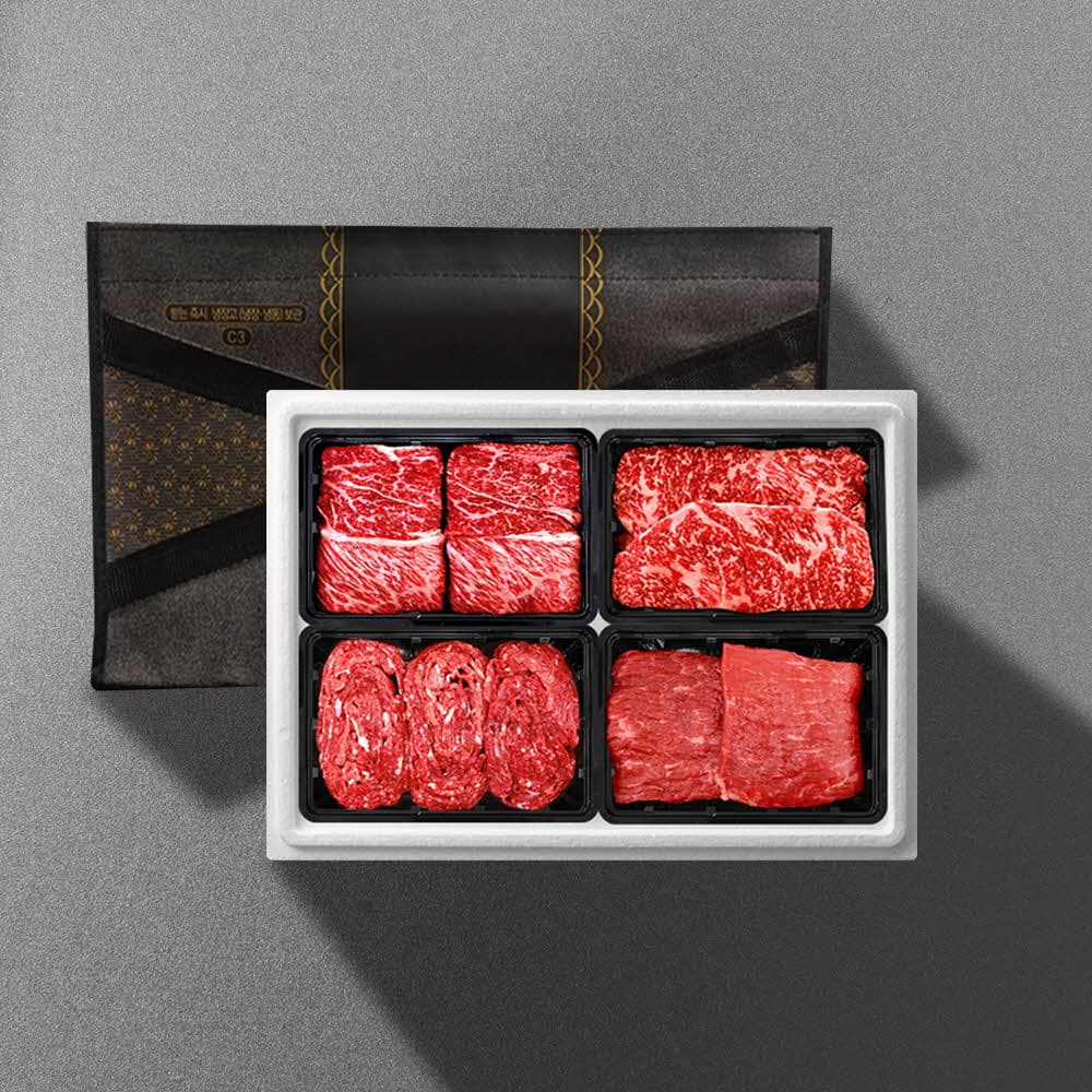 [기품맛담] 1등급 횡성한우 암소명품구이혼합 1.6kg 선물세트1호(꽃4/채4/불4/국4)