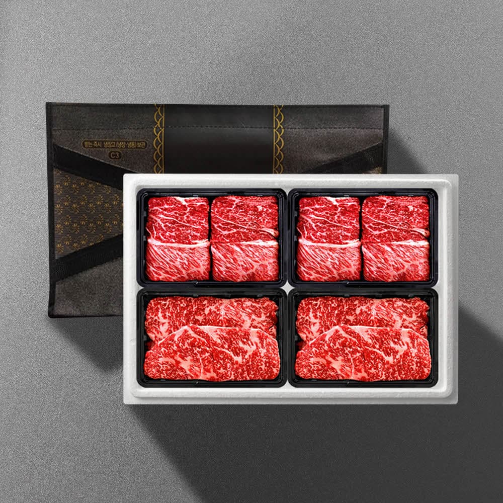 [기품맛담] 1등급 횡성한우 암소명품구이 1.6kg 선물세트6호(꽃4/꽃4/채4/채4)