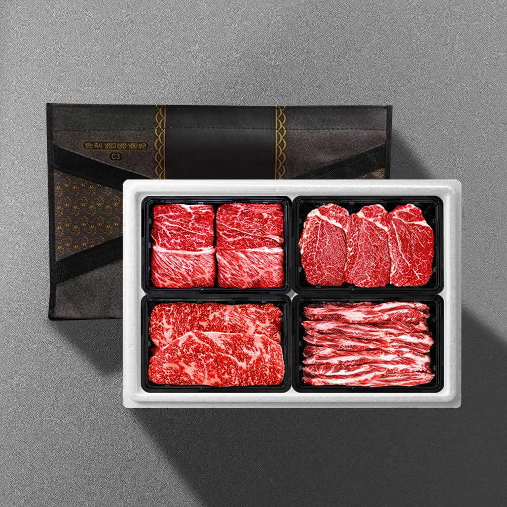 [기품맛담] 1등급 횡성한우 암소명품구이 1.6kg 선물세트1호(꽃4/안4/채4/특4)