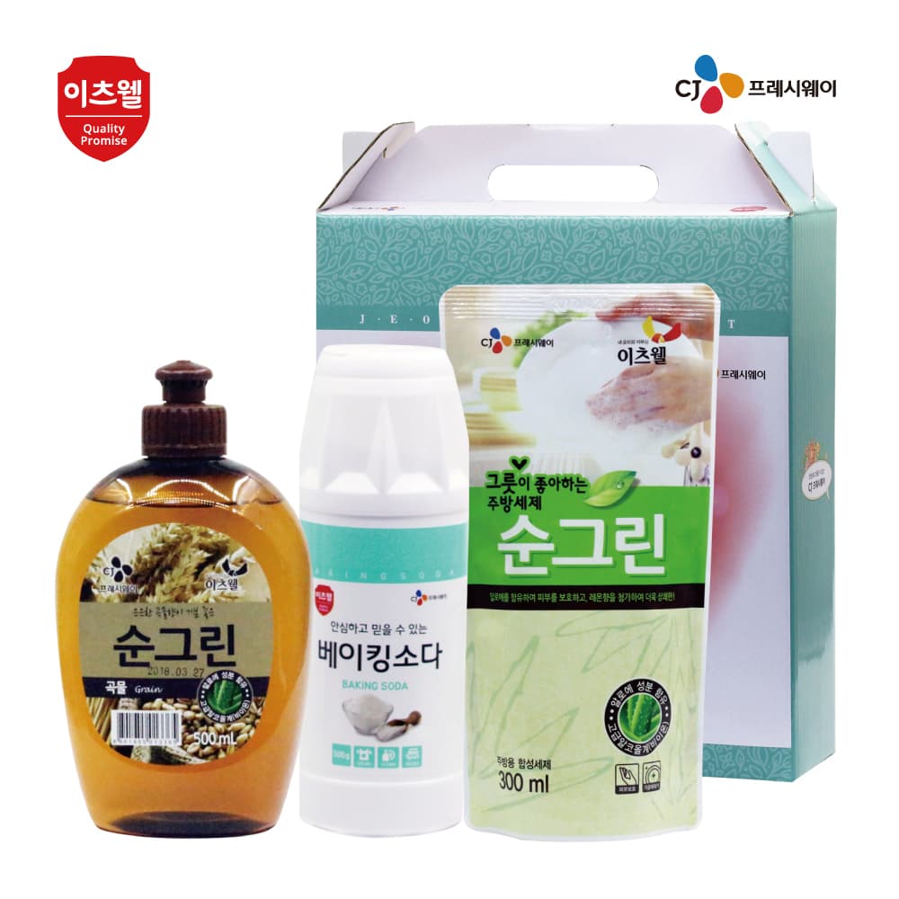 CJ이츠웰 순그린곡물500ml,순그린리필300ml,베이킹소다500g용기 3종세트 01840