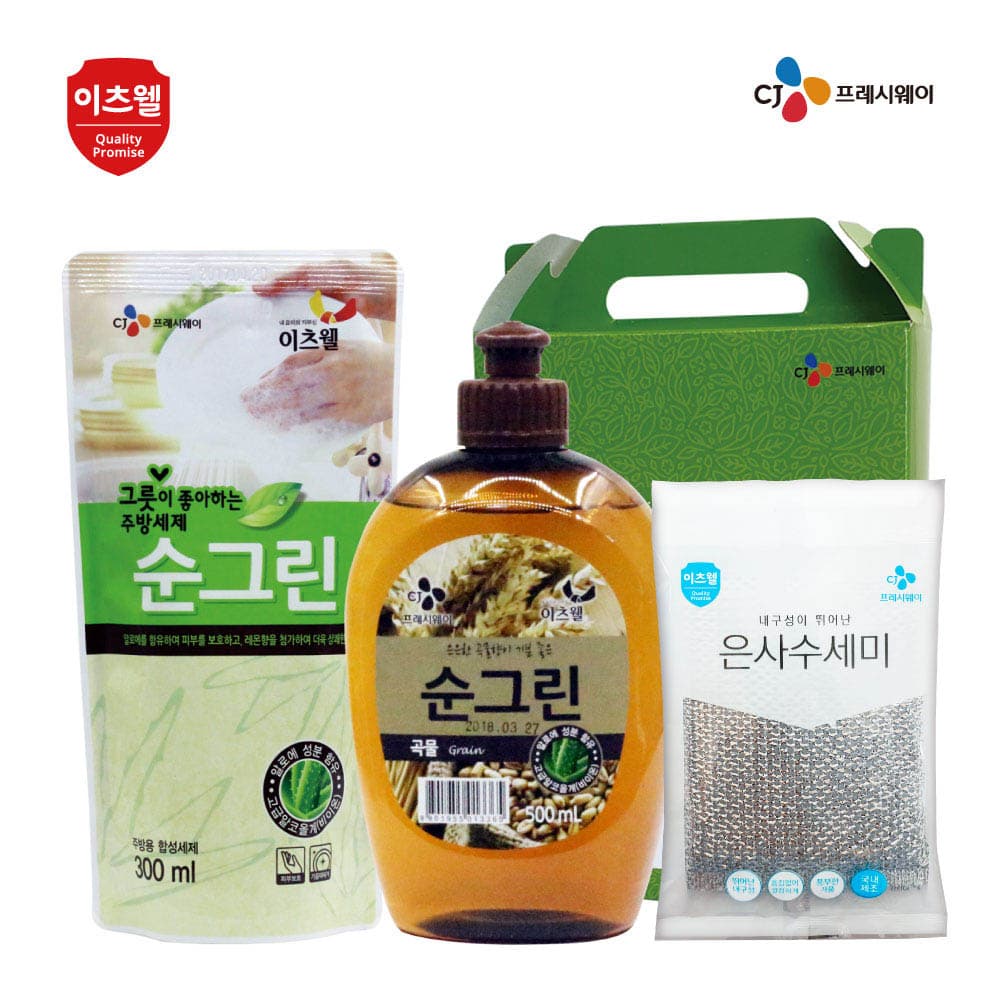 CJ이츠웰 순그린500(곡물),순그린(300리필),수세미 3종세트 00734