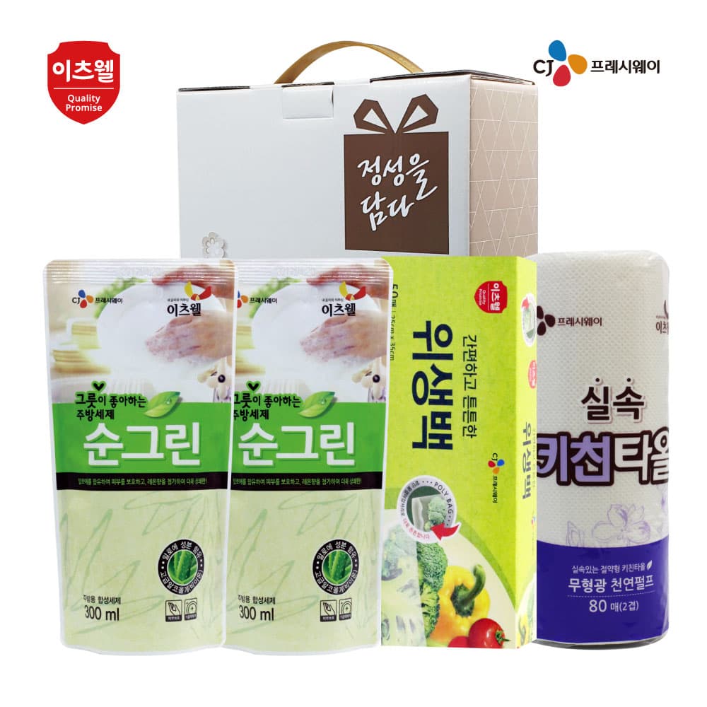 CJ 순그린300ml리필*2개,위생,키친타올4종세트