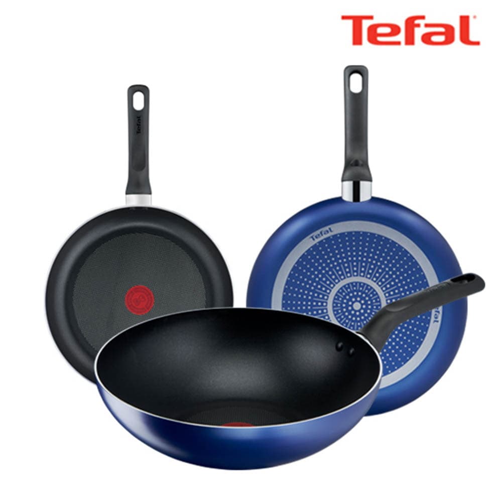 테팔 팬&냄비 PTFE 미드나잇 블루 3종세트 (프라이팬 20cm + 26cm + 볶음팬 28cm)