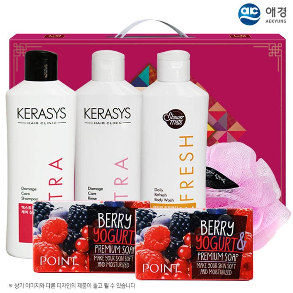 애경 케라시스샴푸180용기 린스180용기 샤워메이트 포인트베리비누2P 샤워볼(6종)