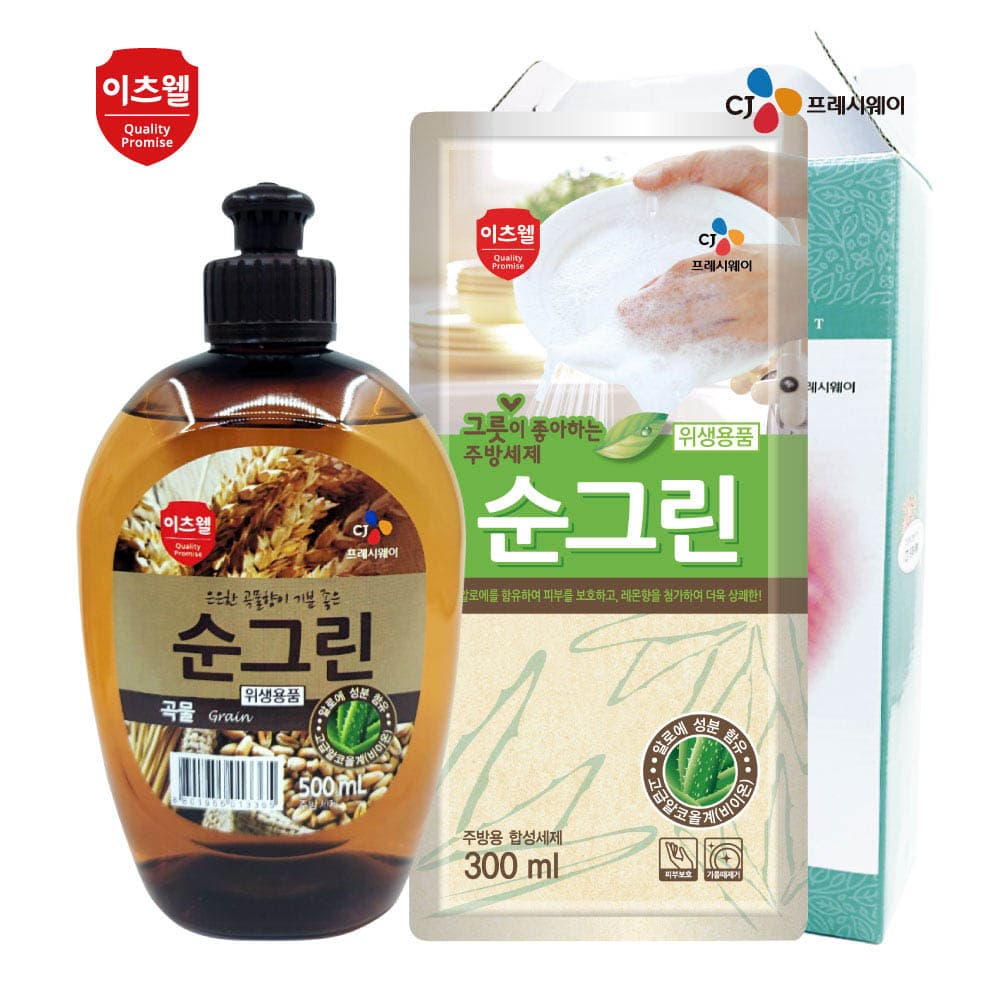 CJ이츠웰 순그린곡물500ml,리필300ml 2종세트 00541