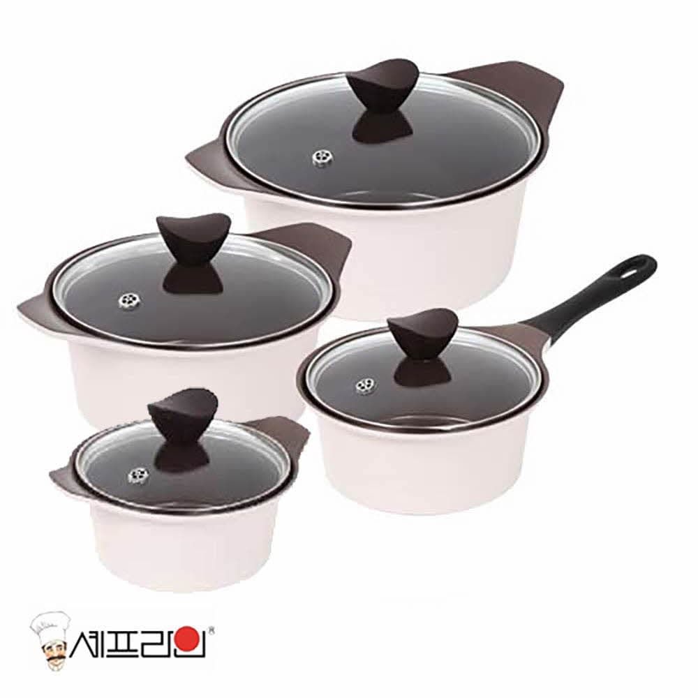 셰프라인 쵸코크림 IH 세라믹냄비 4종세트 (18편수+16양수+20양수+24양수)