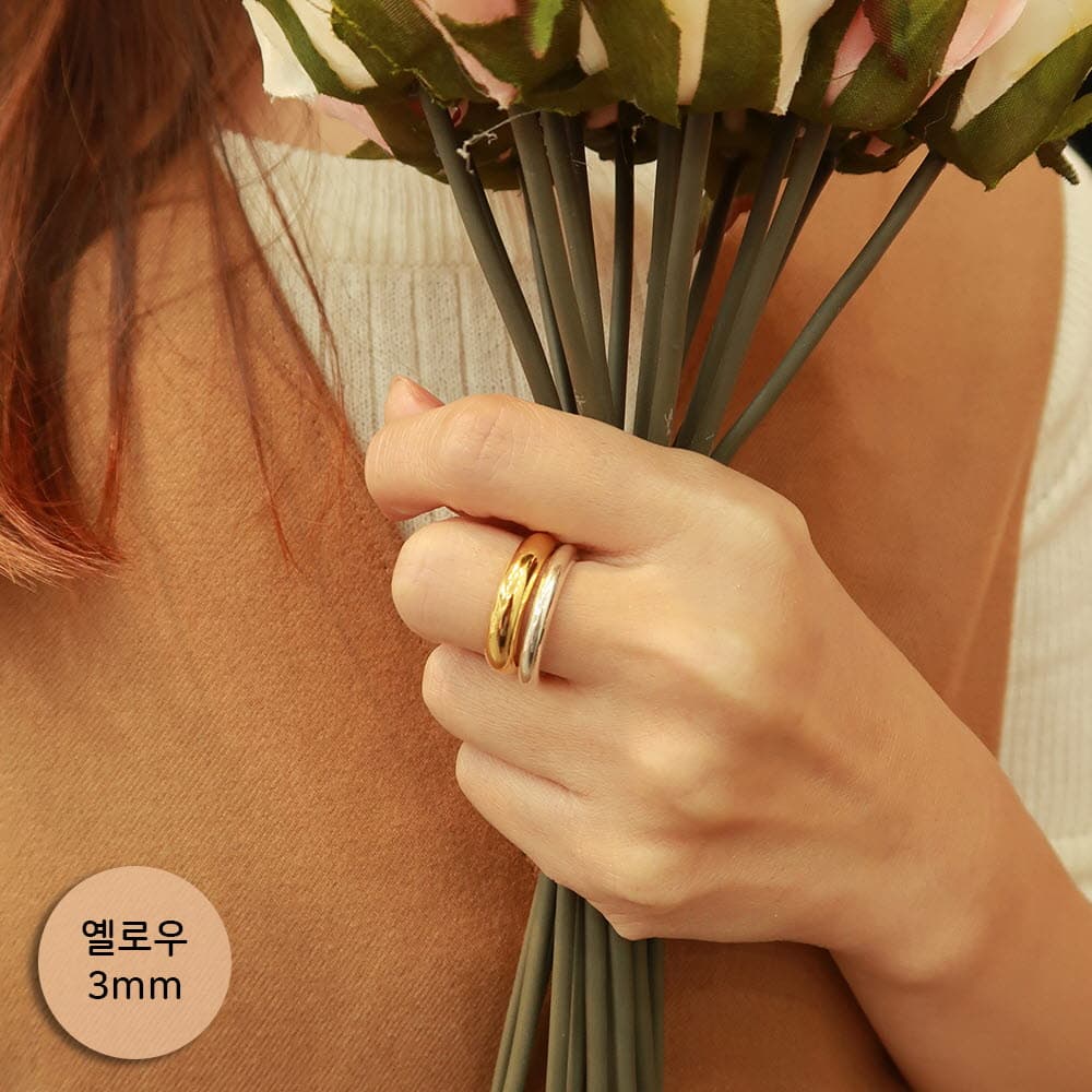 오로라 부티크 실버925 데일리 심플 은반지 3mm 옐로우