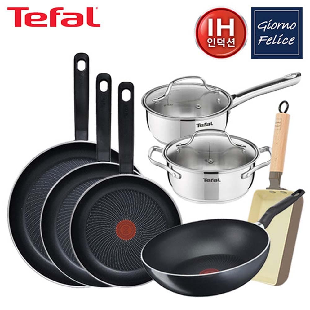 테팔 퍼펙트 쿠킹 다크 인덕션 프라이팬 24cm+28cm+32cm+멀티팬 28cm+인덕션 스페셜 스텐 냄비 2종+죠르노펠리체 인덕션 멀티 사각팬 브라운 TFC-PC4832WLES6P8ISB