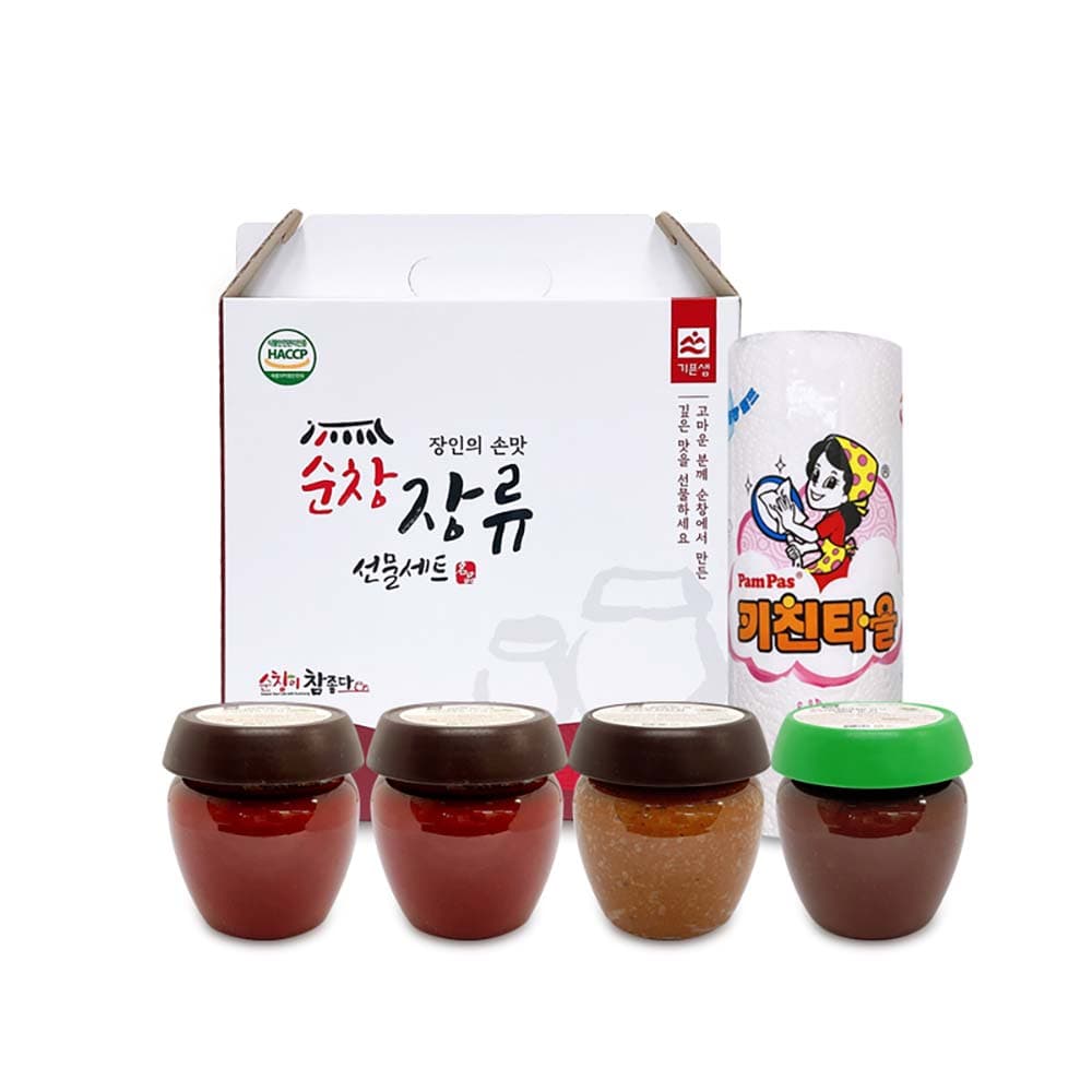 장인의 손맛 순창장류 4종세트(청매실고추장 2개+조선된장+양념이된쌈장+키친타올)