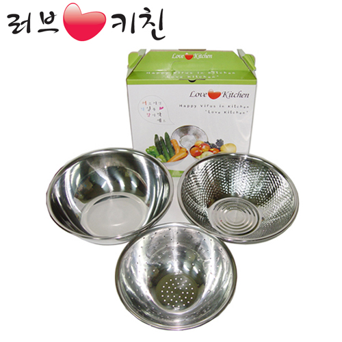 러브키친 주방의아침1호세트(믹싱볼 28.5cm,쌀함박27.5cm,깊은타공채반 23.5cm) 상세이미지