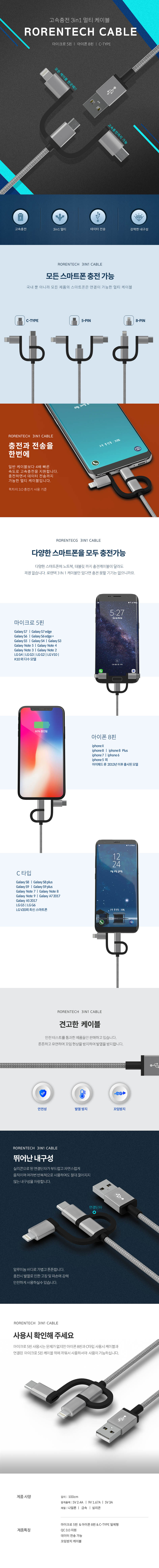 로랜텍 트리플 케이블 1m 상세이미지