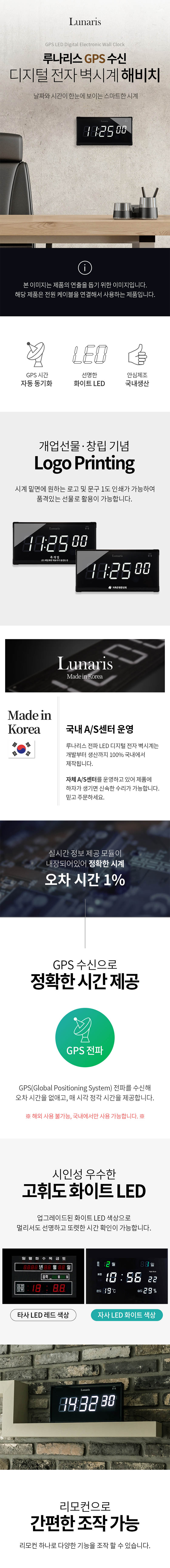 국산 루나리스 GPS수신 해비치 LED 전자벽시계 상세이미지
