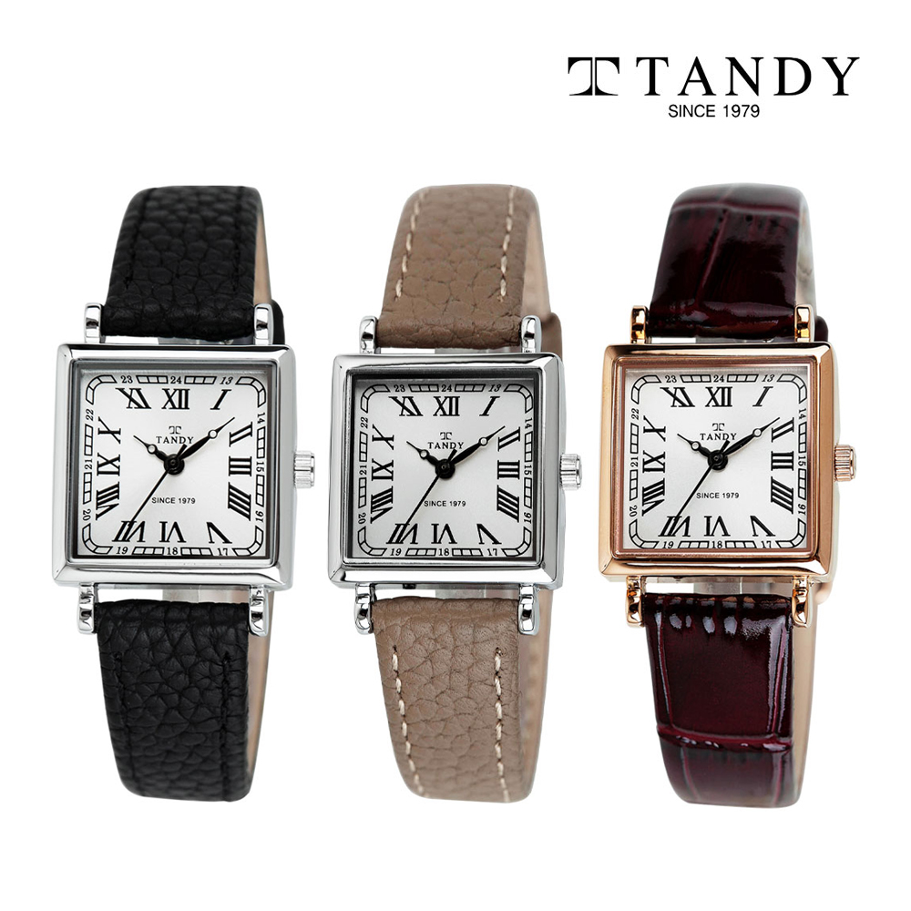 TANDY 탠디 모던 스퀘어 여성용 가죽 손목시계 T-1903 (블랙/카키베이지/로즈골드) 상세이미지