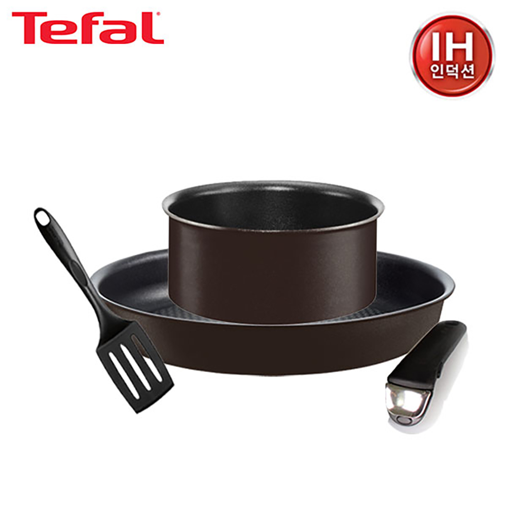 테팔 매직핸즈 IH 초콜릿 프라이팬 24cm+냄비 18cm+10년 안심 손잡이(B)+뒤집개 상세이미지
