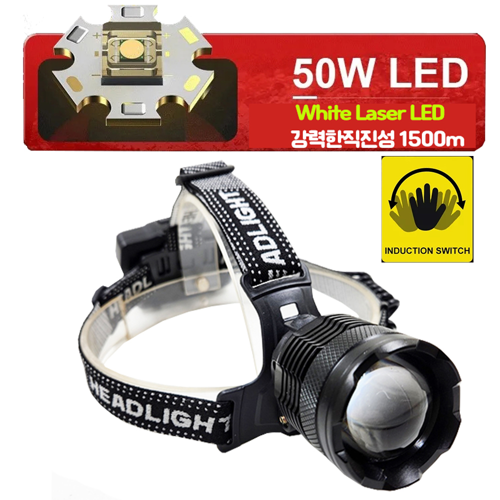 White Laser LED 충전식 줌 야외 헤드랜턴 X8 상세이미지