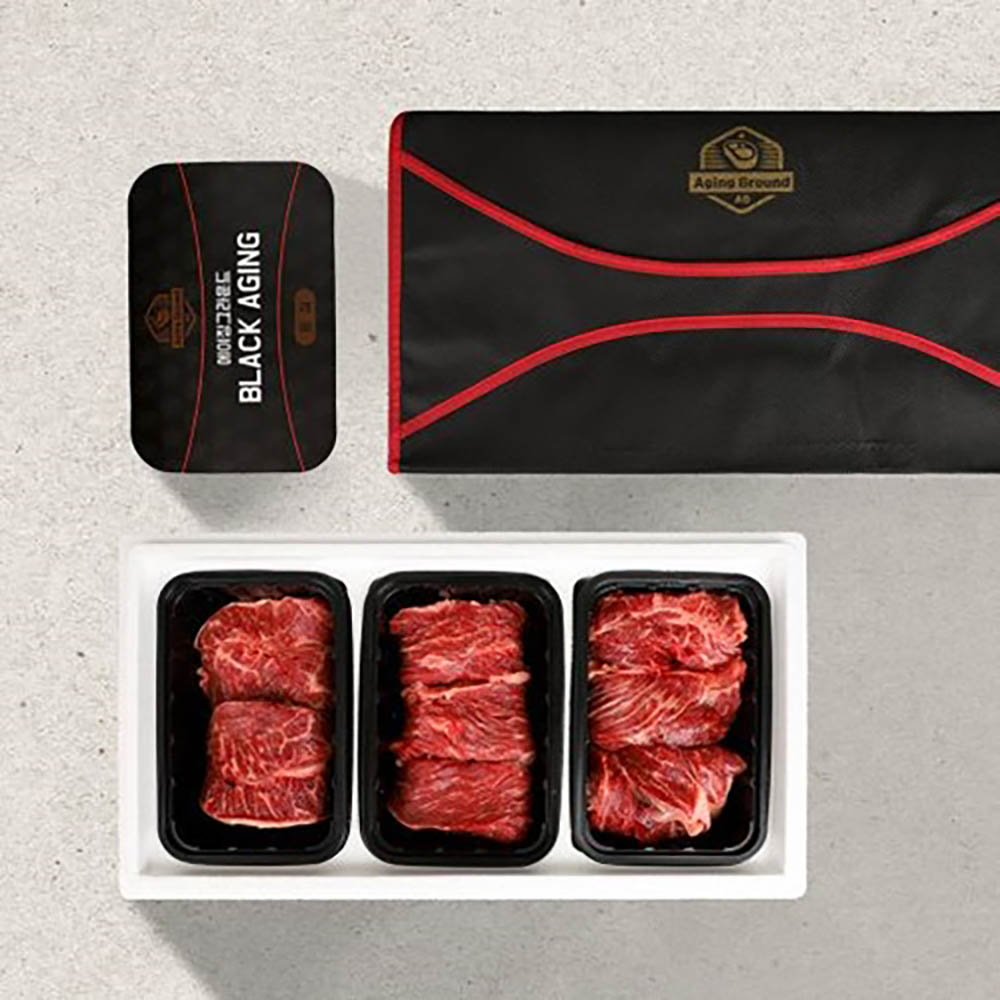 블랙에이징 프리미엄 숙성 소고기 선물세트 레드 900g (등심300g+부채300g+치마살300g) 상세이미지
