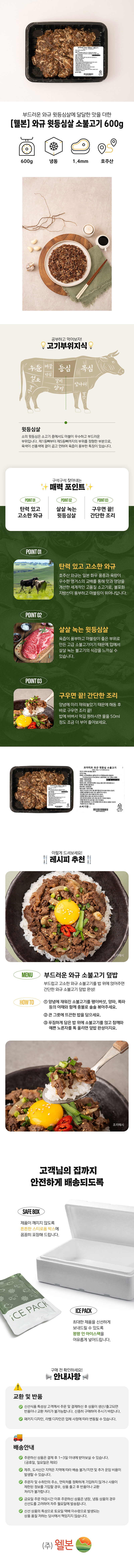 웰본 와규 윗등심살 소불고기 600g x 4팩(세트) 상세이미지